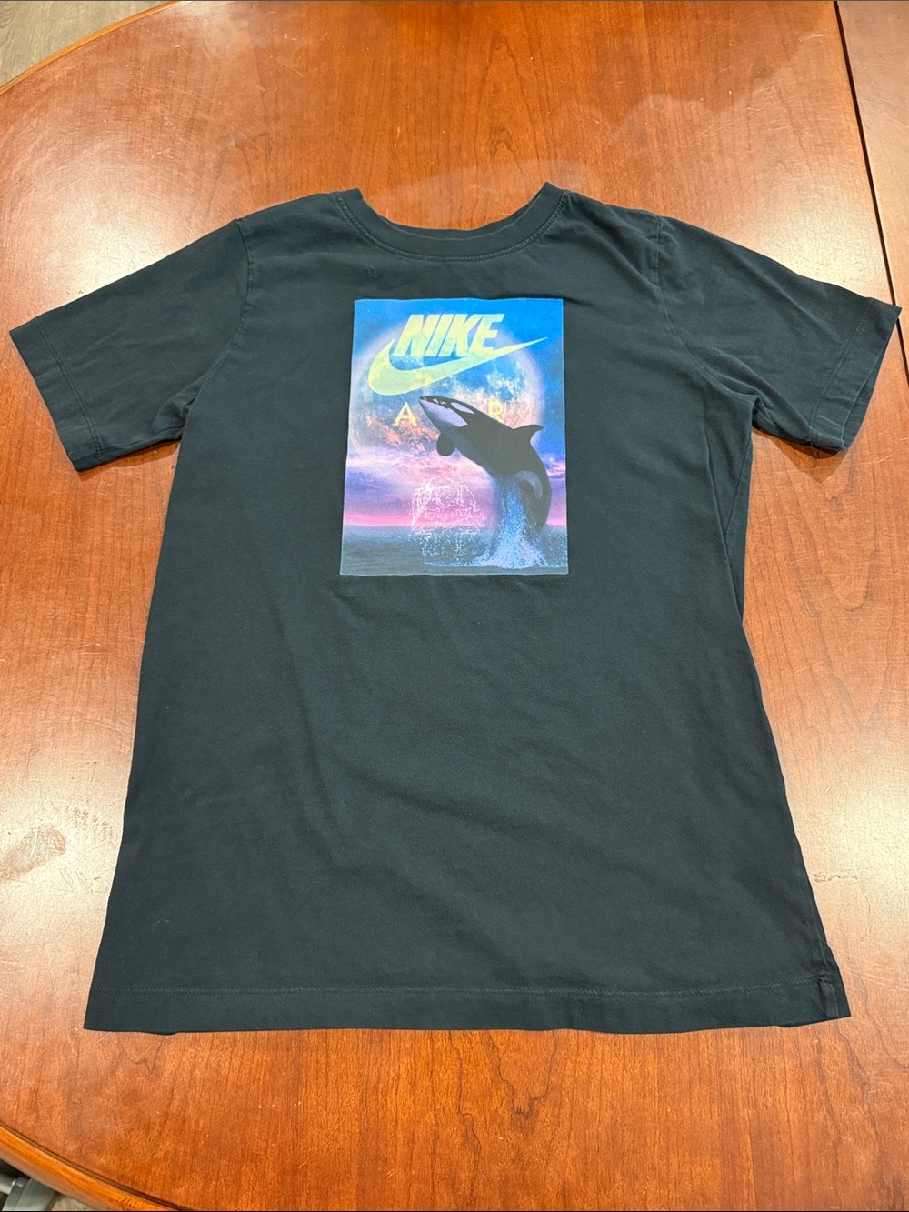 Boys Nike Black Short-Sleeve Tee with Multicolor Orca Graphic Size XL